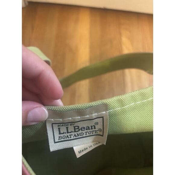 Vintage LL Bean Boat & Tote Bag USA Made Green Pink Long Straps - Picture 2 of 8